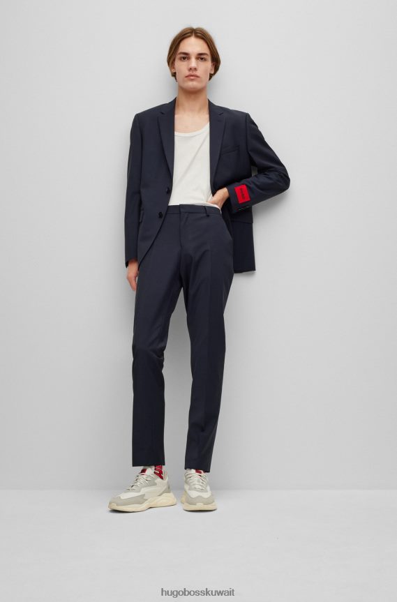 4TFNJN1360 أزرق غامق Hugo Boss سترة Hugo ذات المقاس العادي من مزيج الصوف المطاطي عالي الأداء باللون الأزرق الداكن