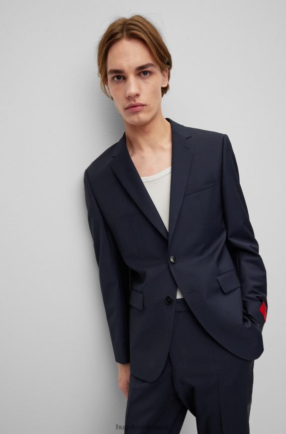 4TFNJN1360 أزرق غامق Hugo Boss سترة Hugo ذات المقاس العادي من مزيج الصوف المطاطي عالي الأداء باللون الأزرق الداكن