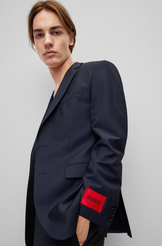 4TFNJN1360 أزرق غامق Hugo Boss سترة Hugo ذات المقاس العادي من مزيج الصوف المطاطي عالي الأداء باللون الأزرق الداكن