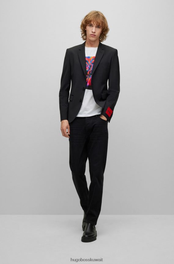 4TFNJN1361 أسود Hugo Boss سترة ذات مقاس عادي من مزيج الصوف المطاطي باللون الأسود