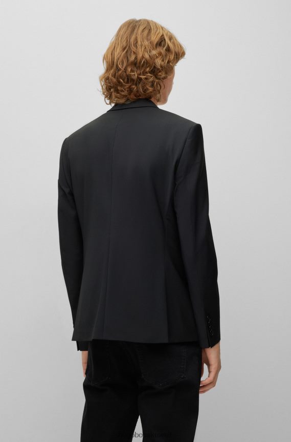 4TFNJN1361 أسود Hugo Boss سترة ذات مقاس عادي من مزيج الصوف المطاطي باللون الأسود