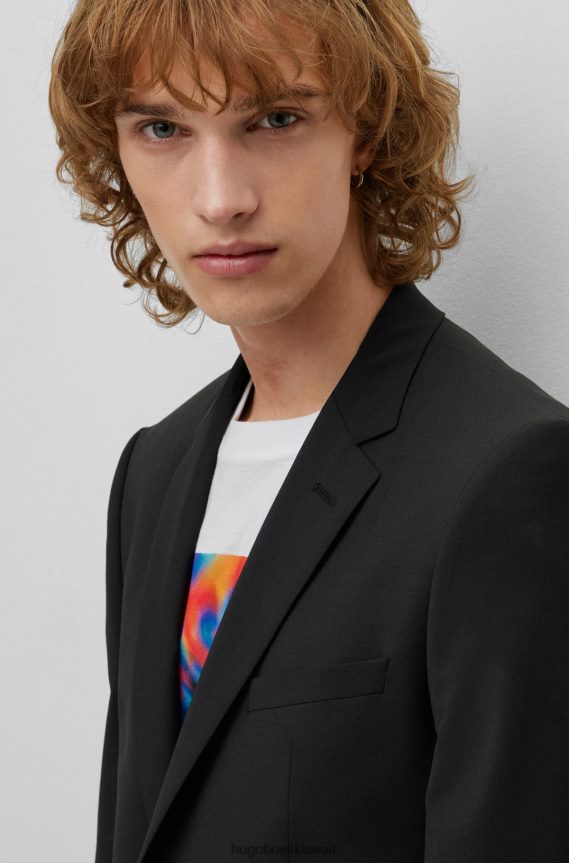 4TFNJN1361 أسود Hugo Boss سترة ذات مقاس عادي من مزيج الصوف المطاطي باللون الأسود