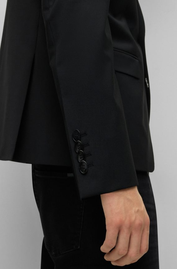 4TFNJN1361 أسود Hugo Boss سترة ذات مقاس عادي من مزيج الصوف المطاطي باللون الأسود