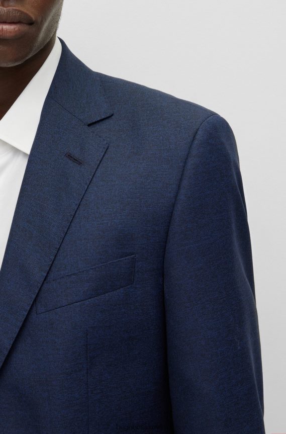 4TFNJN1363 أزرق غامق Hugo Boss بدلة بقصة عادية مصنوعة من نسيج قطني مضلع من الصوف البكر باللون الأزرق الداكن