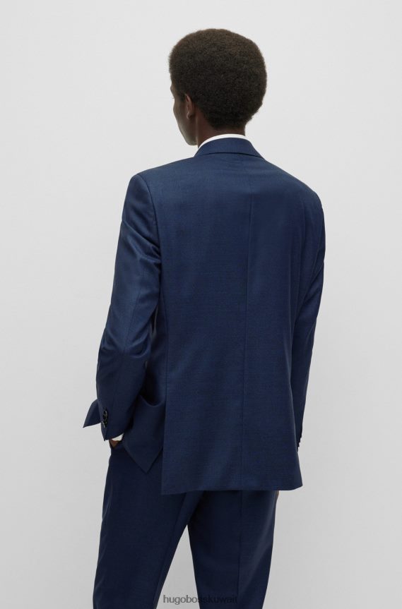 4TFNJN1363 أزرق غامق Hugo Boss بدلة بقصة عادية مصنوعة من نسيج قطني مضلع من الصوف البكر باللون الأزرق الداكن