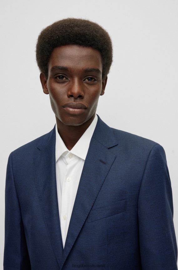 4TFNJN1363 أزرق غامق Hugo Boss بدلة بقصة عادية مصنوعة من نسيج قطني مضلع من الصوف البكر باللون الأزرق الداكن