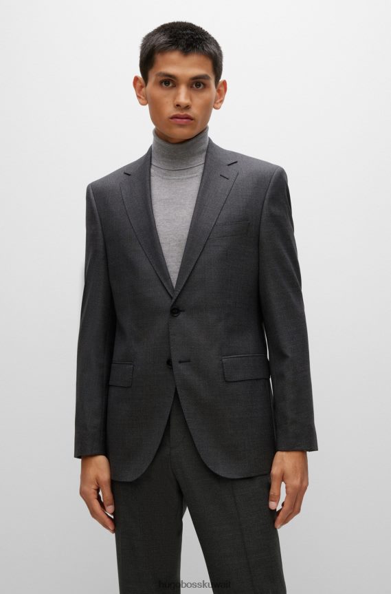 4TFNJN1364 الرمادي الداكن Hugo Boss بدلة هوغو باللون الرمادي الداكن بقصة عادية مصنوعة من نسيج قطني طويل من الصوف البكر