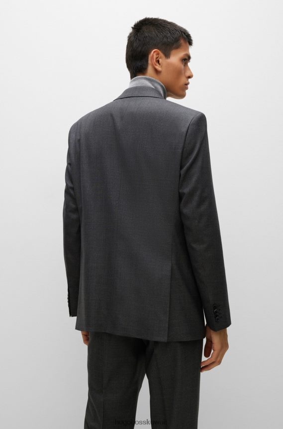 4TFNJN1364 الرمادي الداكن Hugo Boss بدلة هوغو باللون الرمادي الداكن بقصة عادية مصنوعة من نسيج قطني طويل من الصوف البكر