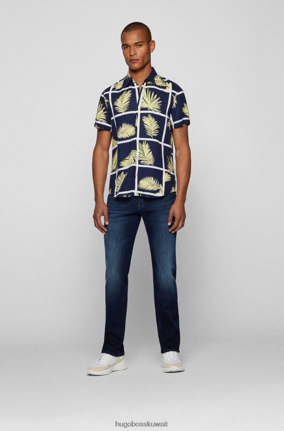 4TFNJN1365 أزرق غامق Hugo Boss هوغو جينز أزرق داكن مريح من قماش الدنيم الأزرق فائق التمدد