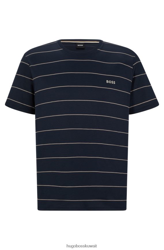 4TFNJN1366 أزرق غامق Hugo Boss تيشيرت بيجامة من القطن من هوغو مع شعار مطرز باللون الأزرق الداكن