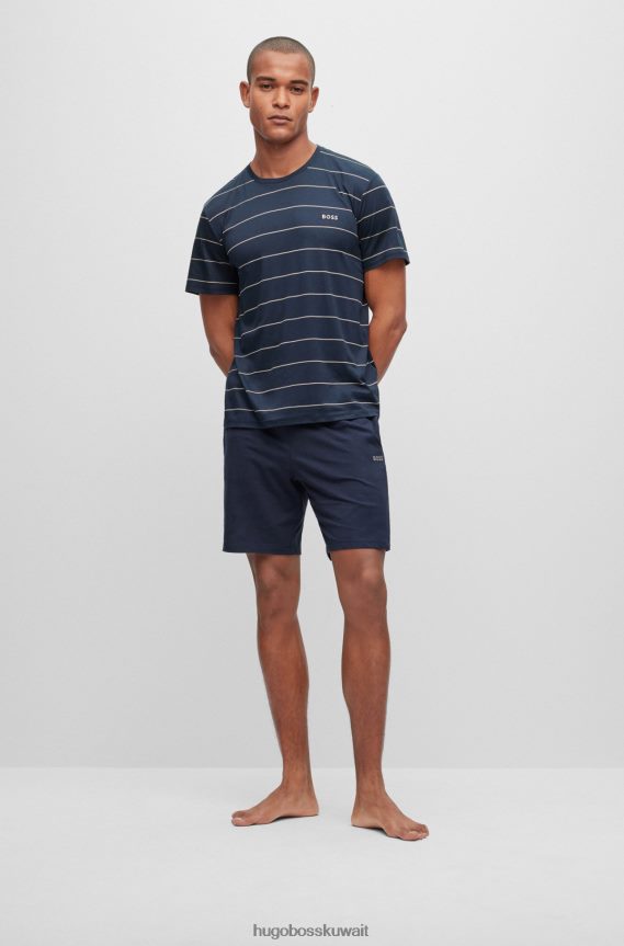 4TFNJN1366 أزرق غامق Hugo Boss تيشيرت بيجامة من القطن من هوغو مع شعار مطرز باللون الأزرق الداكن