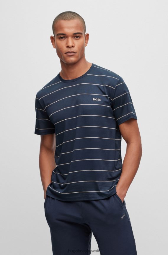 4TFNJN1366 أزرق غامق Hugo Boss تيشيرت بيجامة من القطن من هوغو مع شعار مطرز باللون الأزرق الداكن