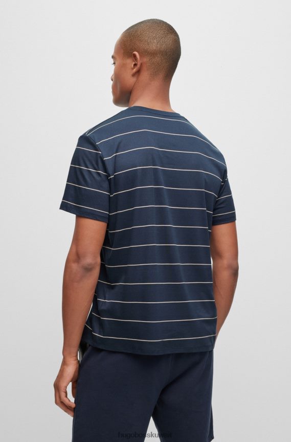 4TFNJN1366 أزرق غامق Hugo Boss تيشيرت بيجامة من القطن من هوغو مع شعار مطرز باللون الأزرق الداكن
