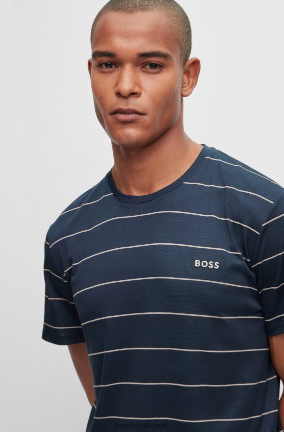 4TFNJN1366 أزرق غامق Hugo Boss تيشيرت بيجامة من القطن من هوغو مع شعار مطرز باللون الأزرق الداكن