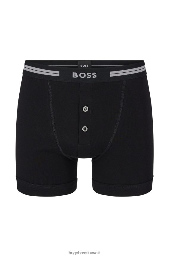 4TFNJN1367 أسود Hugo Boss سراويل من القطن العضوي مع حزام خصر يحمل شعار هوغو باللون الأسود