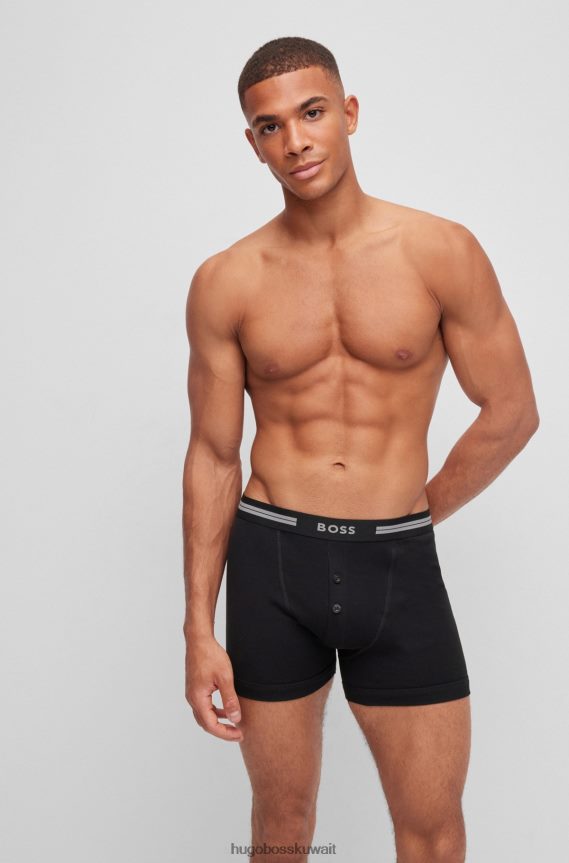 4TFNJN1367 أسود Hugo Boss سراويل من القطن العضوي مع حزام خصر يحمل شعار هوغو باللون الأسود