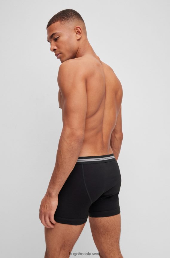 4TFNJN1367 أسود Hugo Boss سراويل من القطن العضوي مع حزام خصر يحمل شعار هوغو باللون الأسود