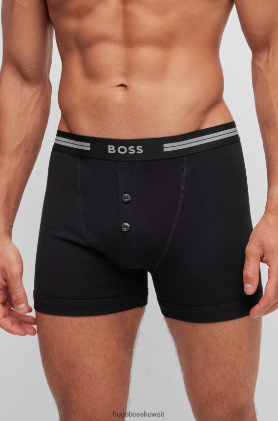 4TFNJN1367 أسود Hugo Boss سراويل من القطن العضوي مع حزام خصر يحمل شعار هوغو باللون الأسود