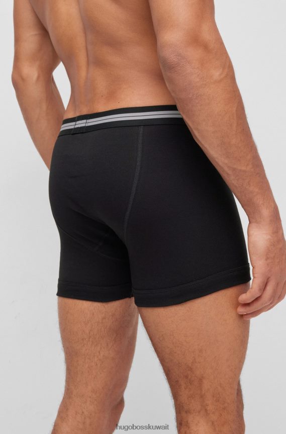 4TFNJN1367 أسود Hugo Boss سراويل من القطن العضوي مع حزام خصر يحمل شعار هوغو باللون الأسود