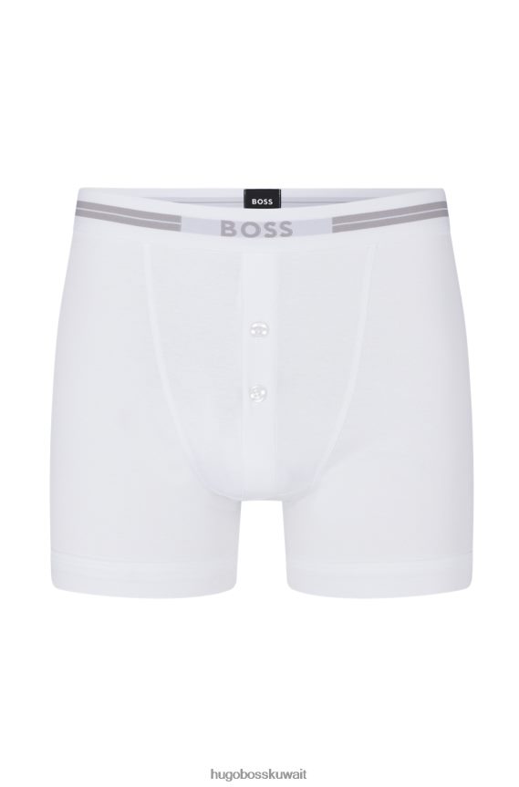 4TFNJN1368 أبيض Hugo Boss سراويل بيضاء من القطن العضوي مع حزام خصر يحمل شعار Hugo