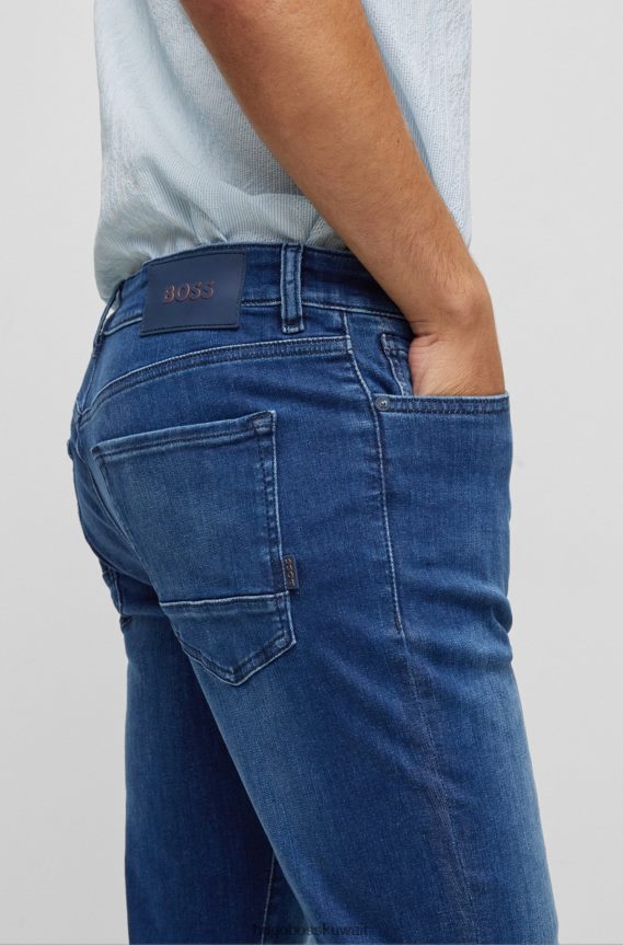 4TFNJN1369 أزرق Hugo Boss بنطال جينز بقصة عادية باللون الأزرق من قماش الدنيم فائق التمدد باللون الأزرق هوغو