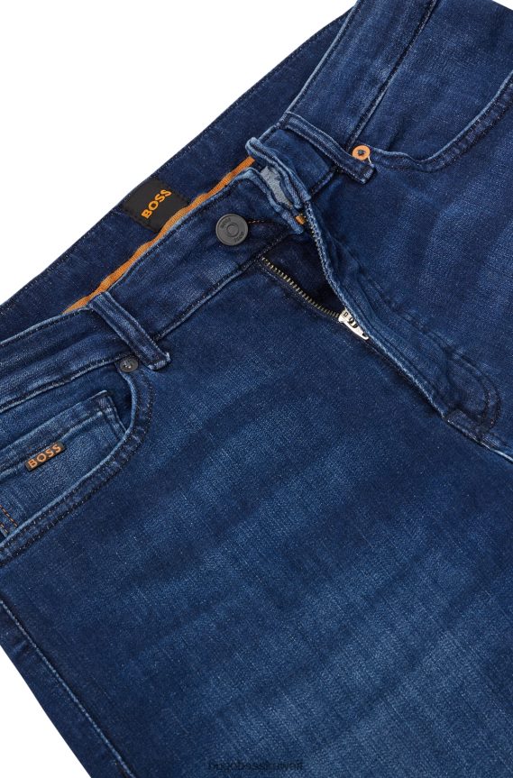 4TFNJN1369 أزرق Hugo Boss بنطال جينز بقصة عادية باللون الأزرق من قماش الدنيم فائق التمدد باللون الأزرق هوغو