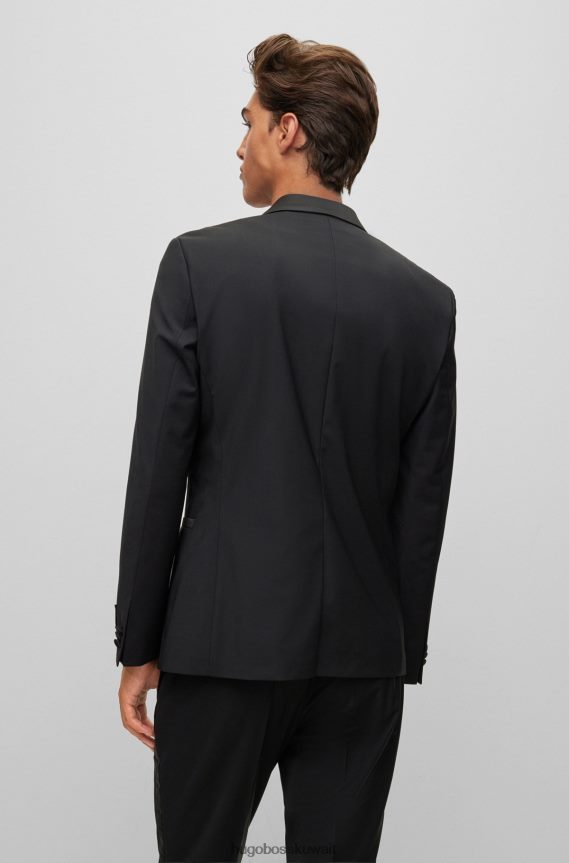 4TFNJN1370 أسود Hugo Boss سترة هوغو السوداء ذات المقاس النحيف للغاية مصنوعة من قماش مطاطي عالي الأداء