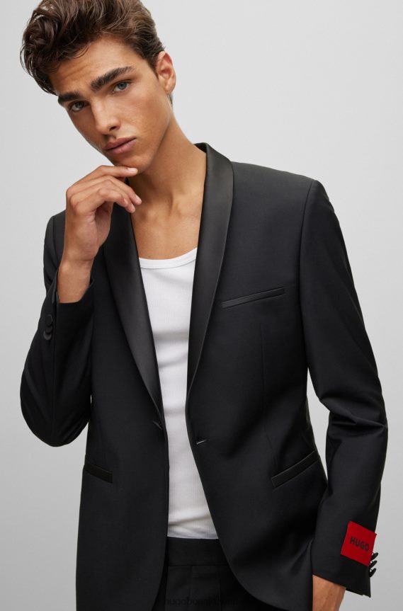 4TFNJN1370 أسود Hugo Boss سترة هوغو السوداء ذات المقاس النحيف للغاية مصنوعة من قماش مطاطي عالي الأداء