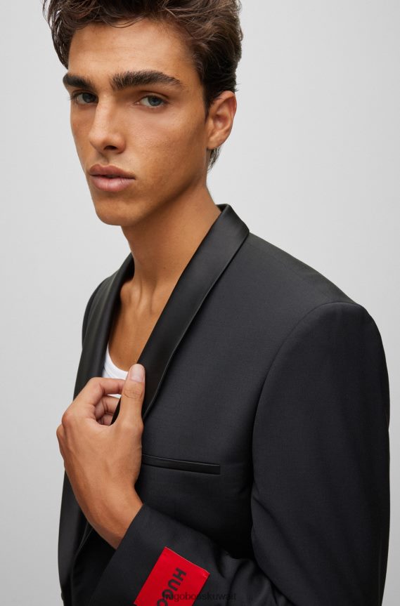 4TFNJN1370 أسود Hugo Boss سترة هوغو السوداء ذات المقاس النحيف للغاية مصنوعة من قماش مطاطي عالي الأداء