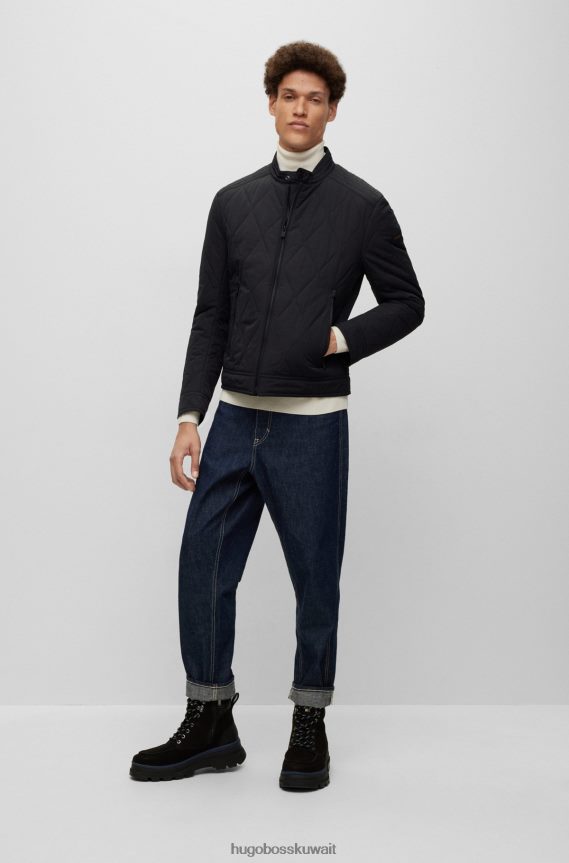 4TFNJN1371 أسود Hugo Boss هوغو سترة مبطنة سوداء مقاومة للماء مع رقعة شعار