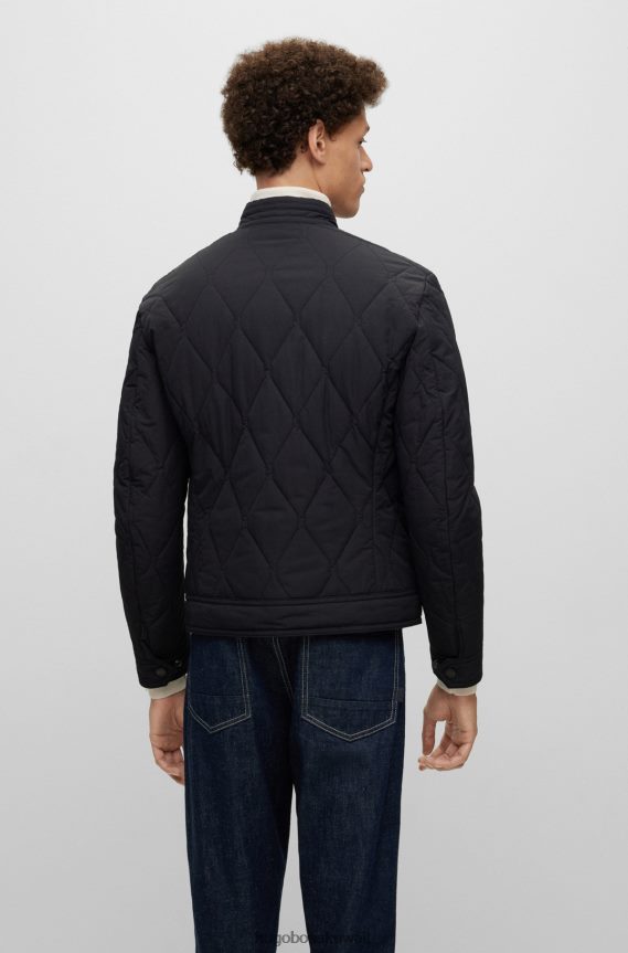 4TFNJN1371 أسود Hugo Boss هوغو سترة مبطنة سوداء مقاومة للماء مع رقعة شعار