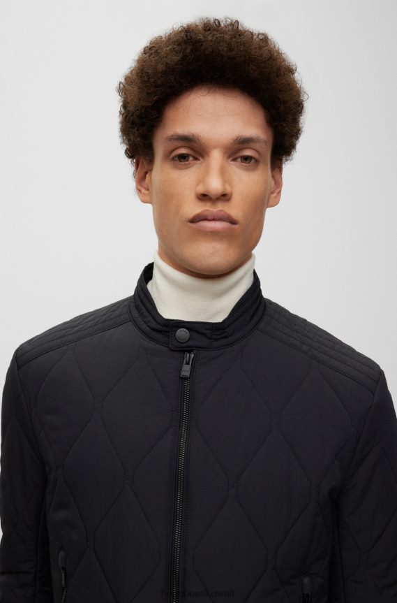 4TFNJN1371 أسود Hugo Boss هوغو سترة مبطنة سوداء مقاومة للماء مع رقعة شعار