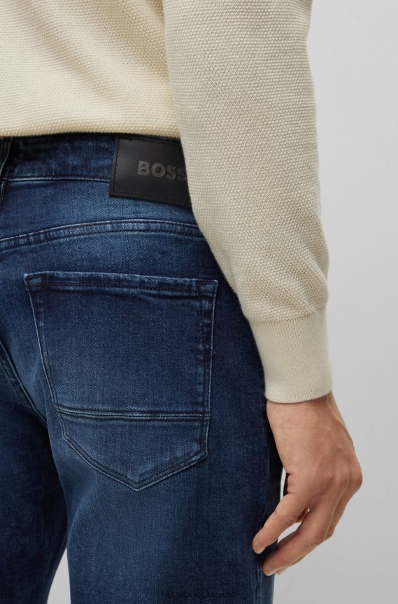 4TFNJN1373 أزرق غامق Hugo Boss بنطال جينز بقصة عادية من قماش الدنيم الإيطالي المطاطي باللون الأزرق الداكن من هوغو