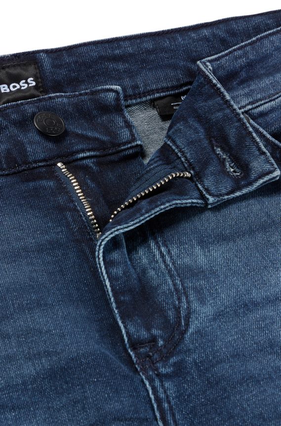 4TFNJN1373 أزرق غامق Hugo Boss بنطال جينز بقصة عادية من قماش الدنيم الإيطالي المطاطي باللون الأزرق الداكن من هوغو