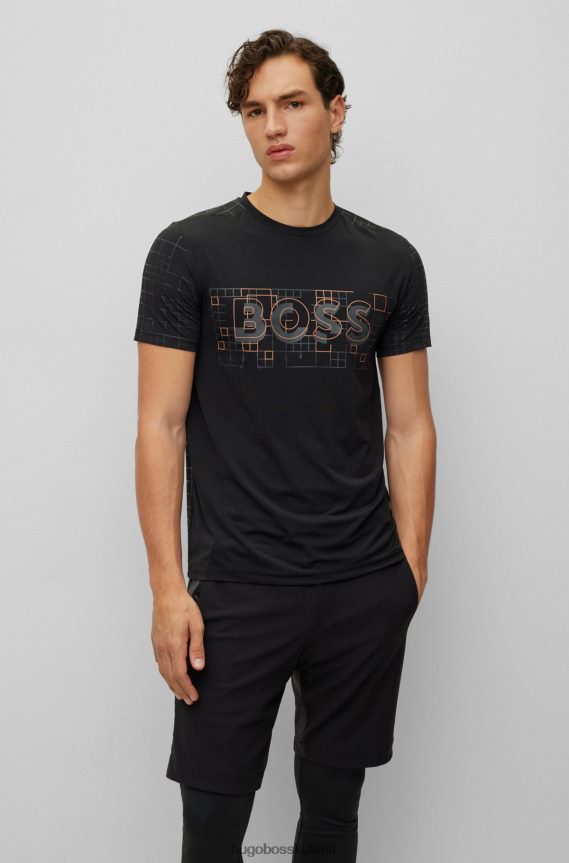 4TFNJN1374 أسود Hugo Boss تي شيرت أسود نحيف قابل للتمدد مع تأثيرات متوهجة من هوغو