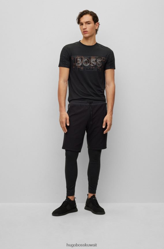 4TFNJN1374 أسود Hugo Boss تي شيرت أسود نحيف قابل للتمدد مع تأثيرات متوهجة من هوغو