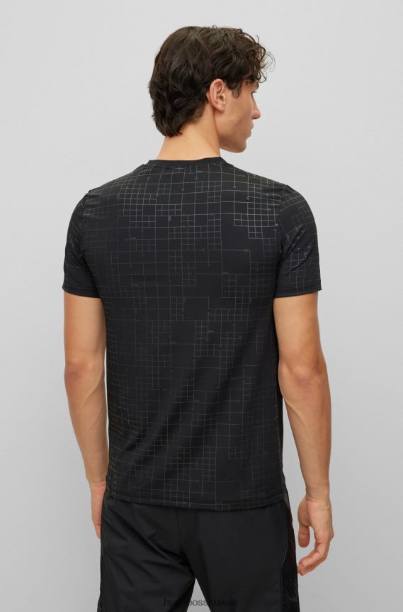 4TFNJN1374 أسود Hugo Boss تي شيرت أسود نحيف قابل للتمدد مع تأثيرات متوهجة من هوغو