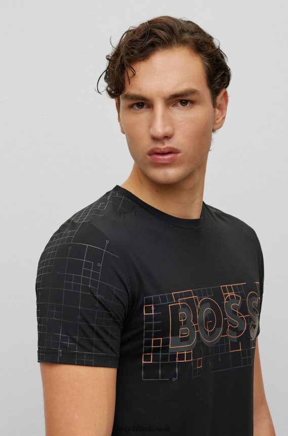 4TFNJN1374 أسود Hugo Boss تي شيرت أسود نحيف قابل للتمدد مع تأثيرات متوهجة من هوغو