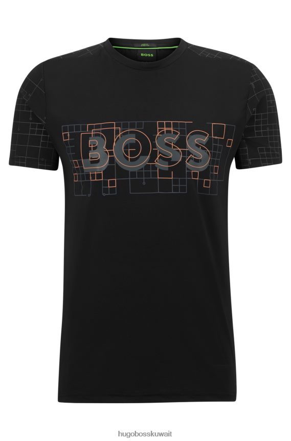 4TFNJN1374 أسود Hugo Boss تي شيرت أسود نحيف قابل للتمدد مع تأثيرات متوهجة من هوغو