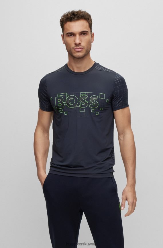 4TFNJN1375 أزرق غامق Hugo Boss تي شيرت نحيف قابل للتمدد بتأثيرات متوهجة باللون الأزرق الداكن