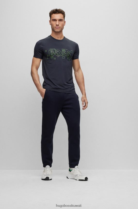 4TFNJN1375 أزرق غامق Hugo Boss تي شيرت نحيف قابل للتمدد بتأثيرات متوهجة باللون الأزرق الداكن
