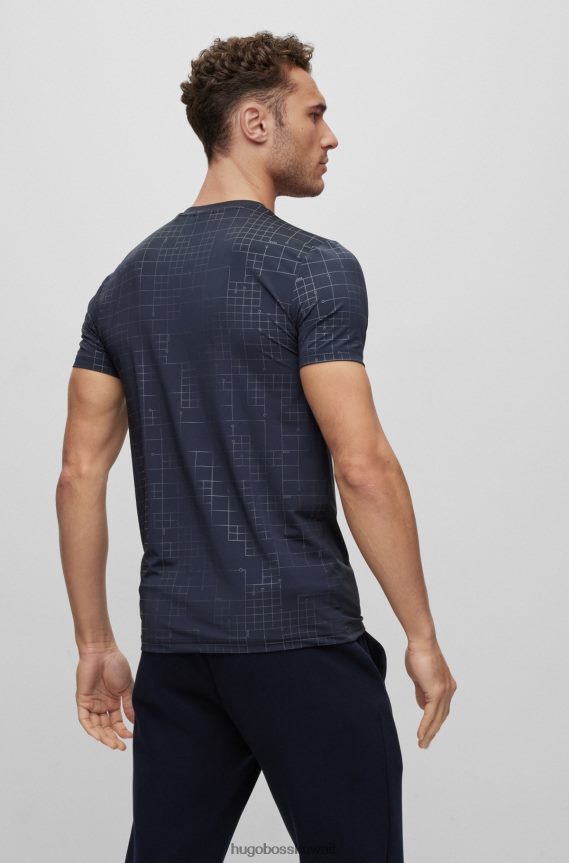 4TFNJN1375 أزرق غامق Hugo Boss تي شيرت نحيف قابل للتمدد بتأثيرات متوهجة باللون الأزرق الداكن