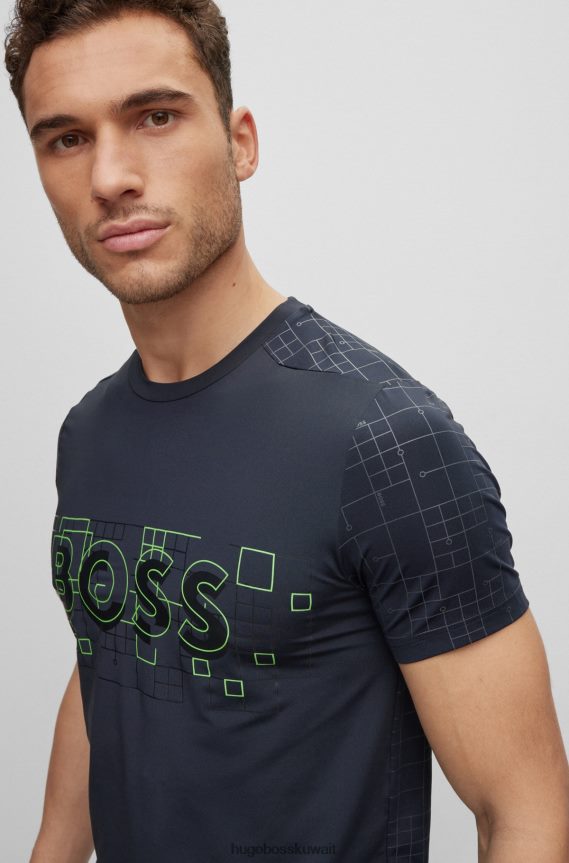 4TFNJN1375 أزرق غامق Hugo Boss تي شيرت نحيف قابل للتمدد بتأثيرات متوهجة باللون الأزرق الداكن