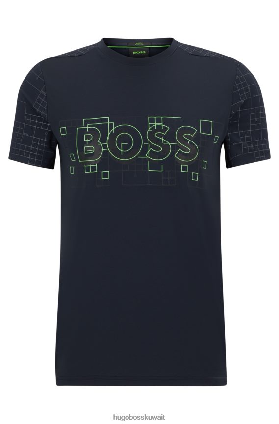 4TFNJN1375 أزرق غامق Hugo Boss تي شيرت نحيف قابل للتمدد بتأثيرات متوهجة باللون الأزرق الداكن