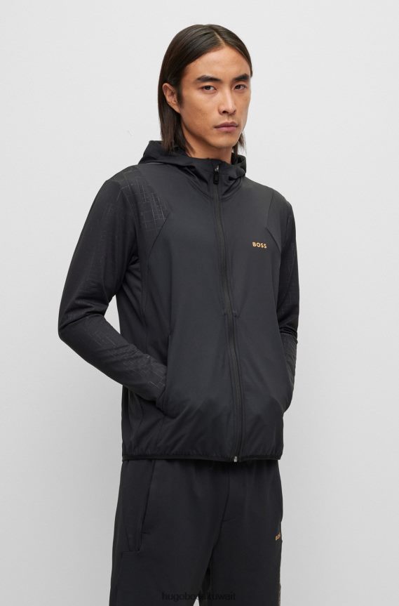 4TFNJN1377 أسود Hugo Boss هوغو هوديي بسحاب أسود مع عمل فني يتوهج في الظلام