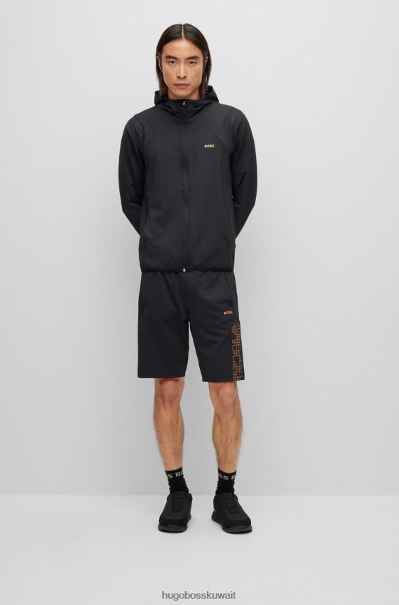 4TFNJN1377 أسود Hugo Boss هوغو هوديي بسحاب أسود مع عمل فني يتوهج في الظلام