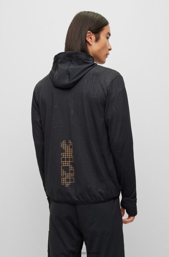 4TFNJN1377 أسود Hugo Boss هوغو هوديي بسحاب أسود مع عمل فني يتوهج في الظلام