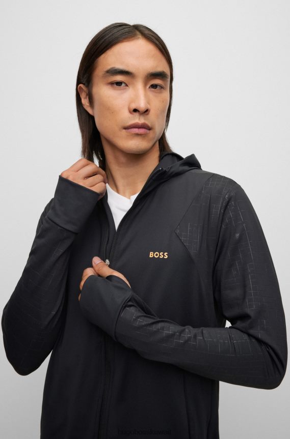 4TFNJN1377 أسود Hugo Boss هوغو هوديي بسحاب أسود مع عمل فني يتوهج في الظلام