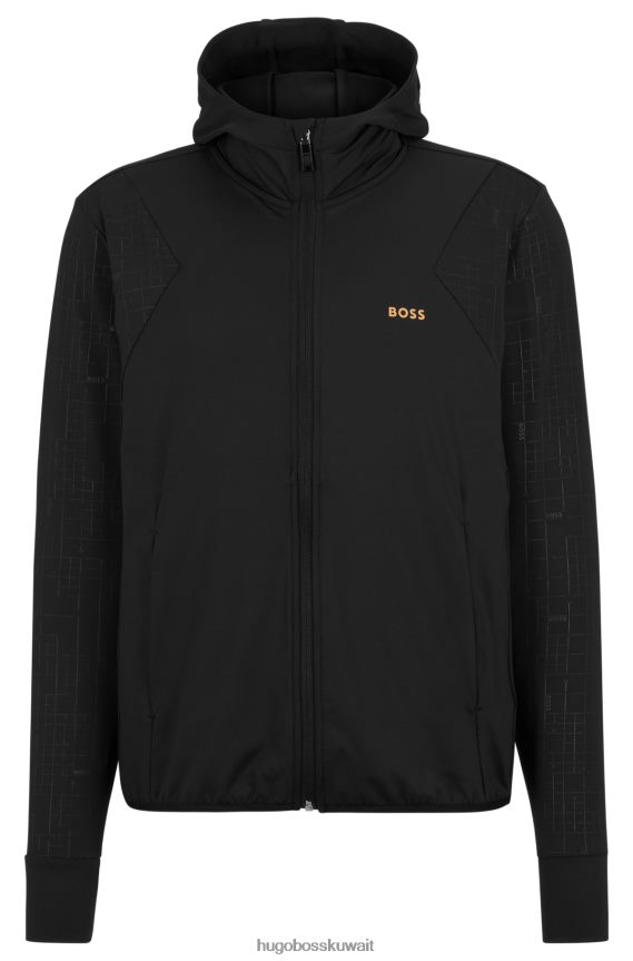 4TFNJN1377 أسود Hugo Boss هوغو هوديي بسحاب أسود مع عمل فني يتوهج في الظلام