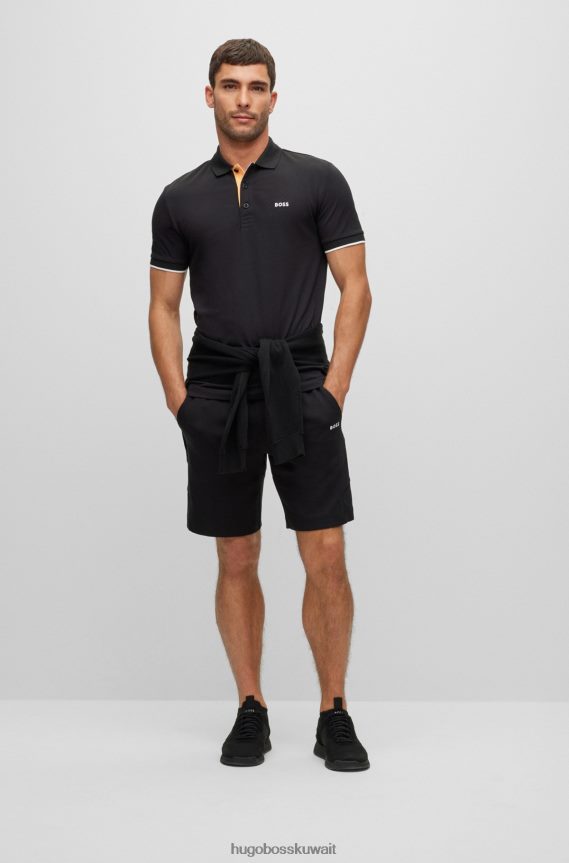 4TFNJN1379 أسود Hugo Boss قميص بولو من القطن العضوي مع ياقة مطرزة بالشعار باللون الأسود